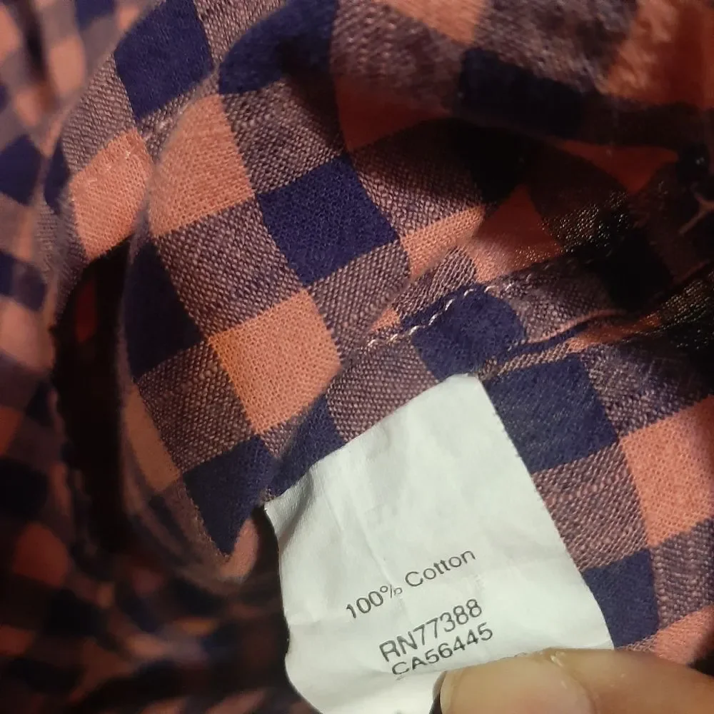 J. Crew Pink Navy Blue Gingham Checker Quarter Button Up Long Sleeve Shirt XS